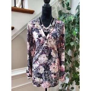 G Collection Women Floral Polyester V-Neck Long Sleeve Casual Top Blouse Size 2X